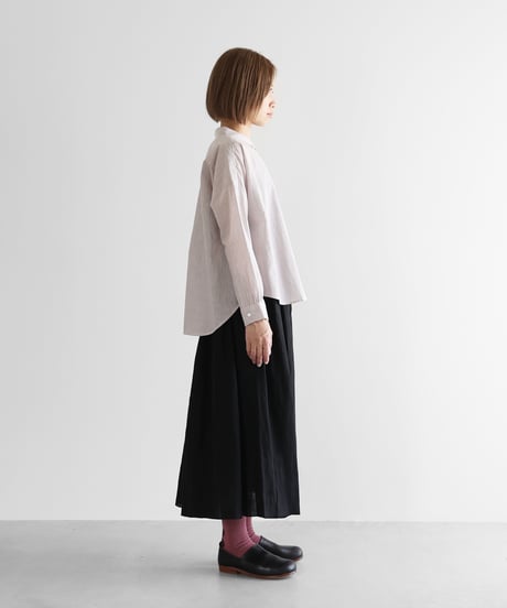 HUIS |【限定】なめらかコットンワイドブラウス（ワインレッドストライプ）【レディス】U102