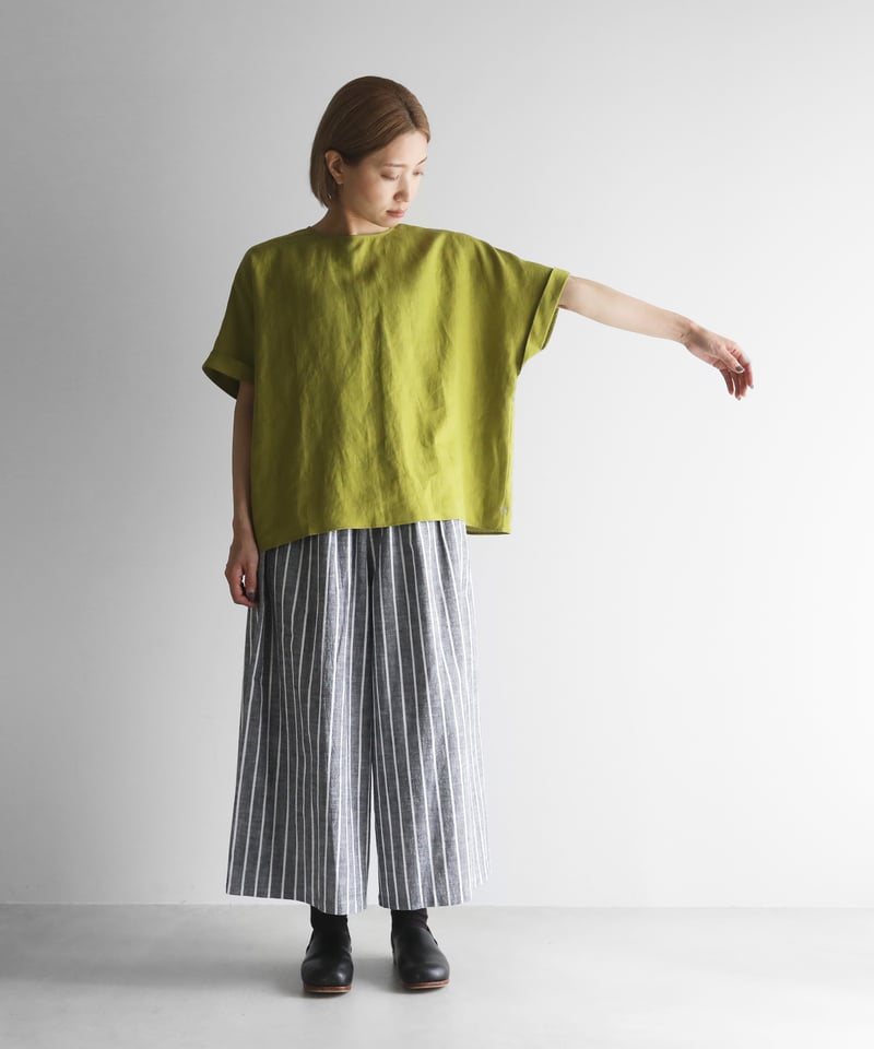 HUIS |シャトルリネンバッグボタン2way半袖ブラウス（ライム