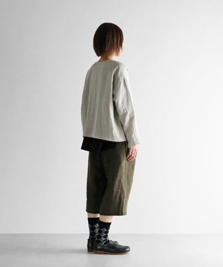 HUIS | シャトルリネン8分丈パンツ（ダークオリーブ）【ユニセックス】503