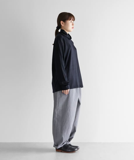 HUIS |［HUIS in house］メリノオプティモウォッシャブルウール天竺長袖ゆるタートルネックカットソー（ブラックネイビー）【ユニセックス】CS204