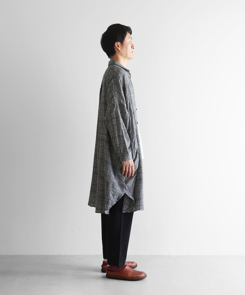 サルセーション ロングシャツ HUIS |“HUIS×尾州”縮絨綿ウールガーゼロングシャツ（グレンチェック