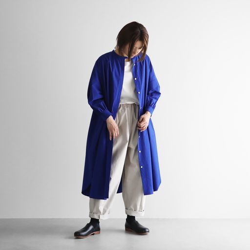 HUIS | タイプライタークロスバルーンスリーブワンピース（コバルト