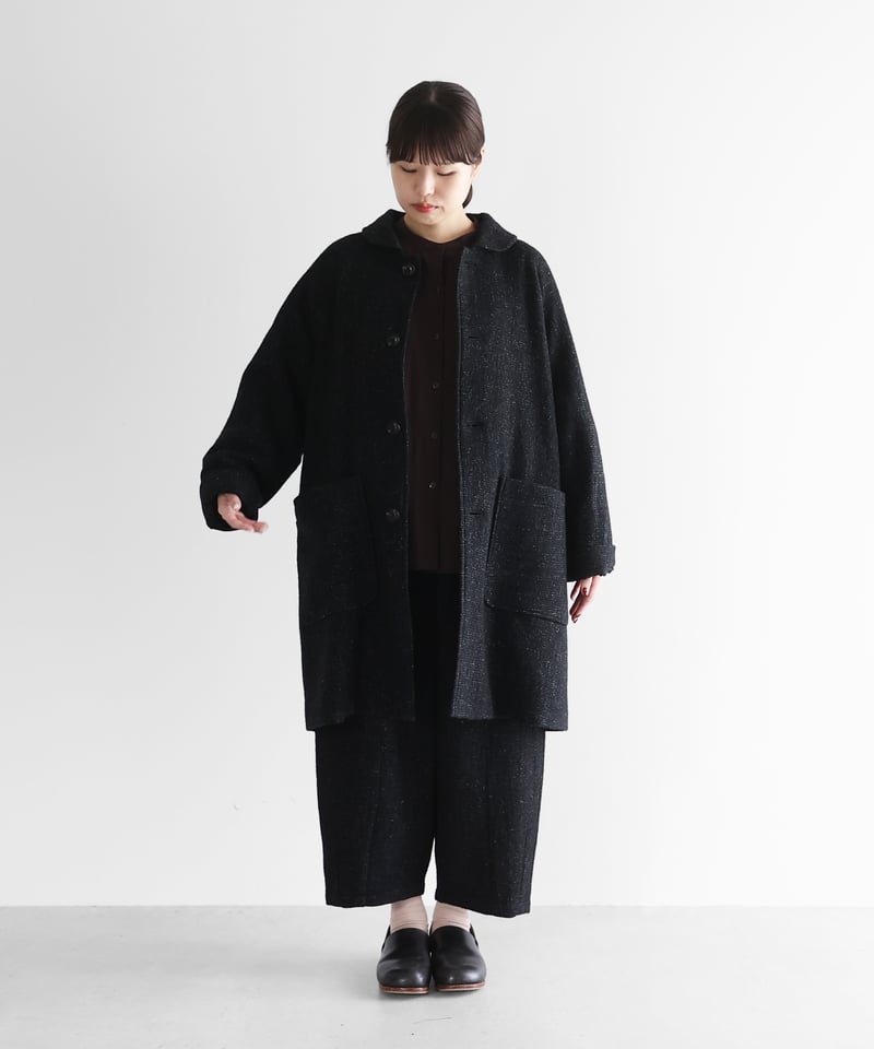 HUIS | “HUIS×尾州”縮絨リネンウールミドルコート （ブラック）【ユニ