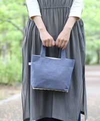 絲佳 | 籐と布を組み合わせた手提げバッグ（会津木綿）銀青