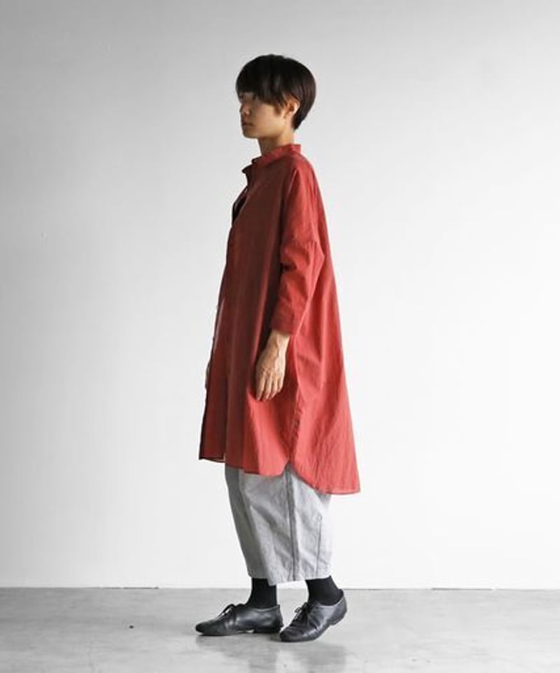 美品 遠州織物 HUIS 004 やわらかコットンロングシャツ スカーレット やわらかコットンロングシャツ 004が再入荷しました／ – HUIS