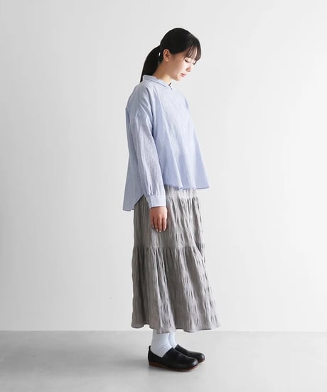 HUIS |【限定】なめらかコットンワイドブラウス（ブルーストライプ）【レディス】U102