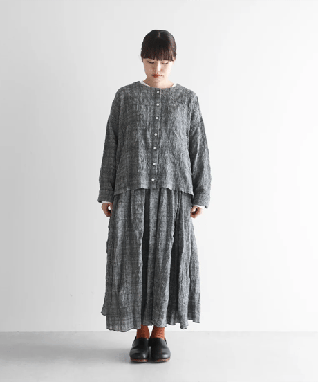 HUIS |“HUIS×尾州”縮絨綿ウールガーゼショートカーディガン（グレンチェック）【レディス】704