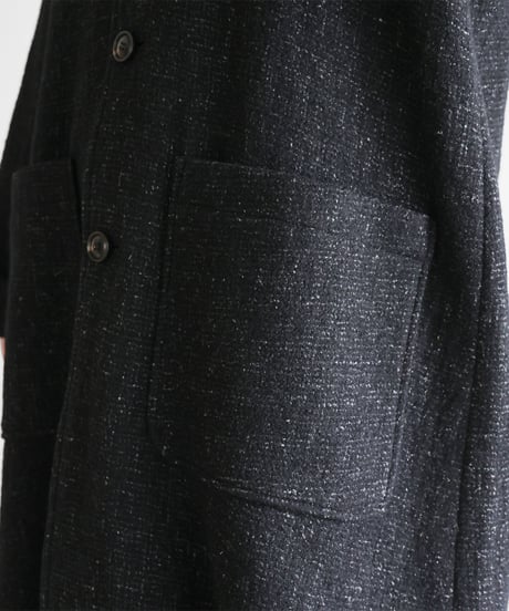 HUIS | “HUIS×尾州”縮絨リネンウールミドルコート （ブラック）【ユニセックス】316