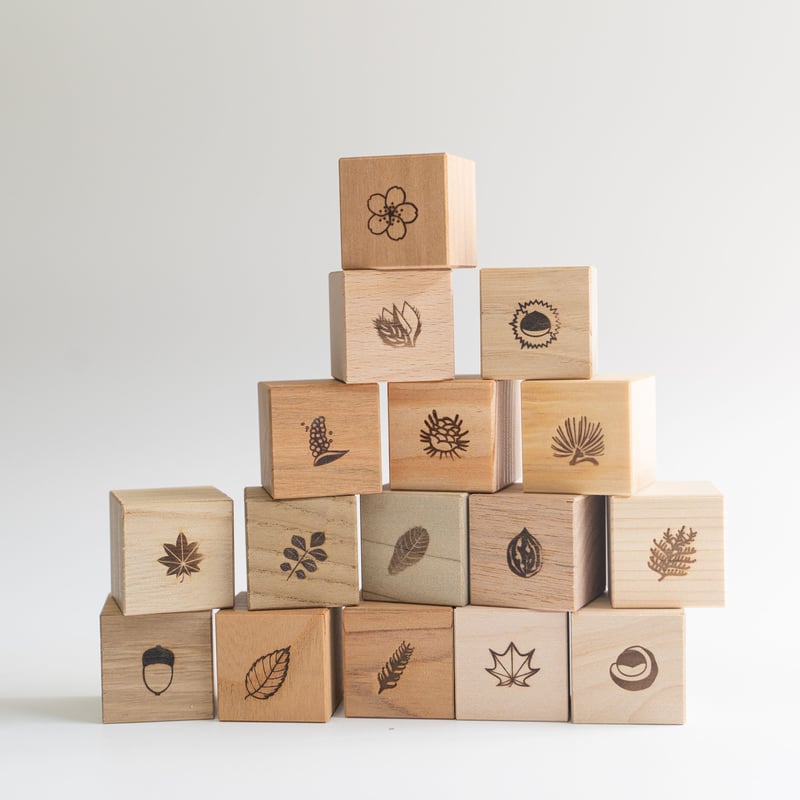 もりのめぐみ「四角い積み木」32個（16樹種×2）ｾｯﾄ 樹種で神経