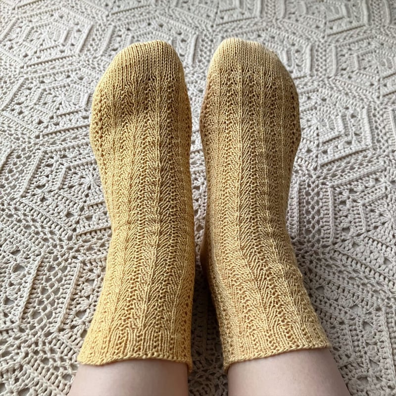 ダウンロード版編み図】棒針編みの地模様と透かし編みの靴下