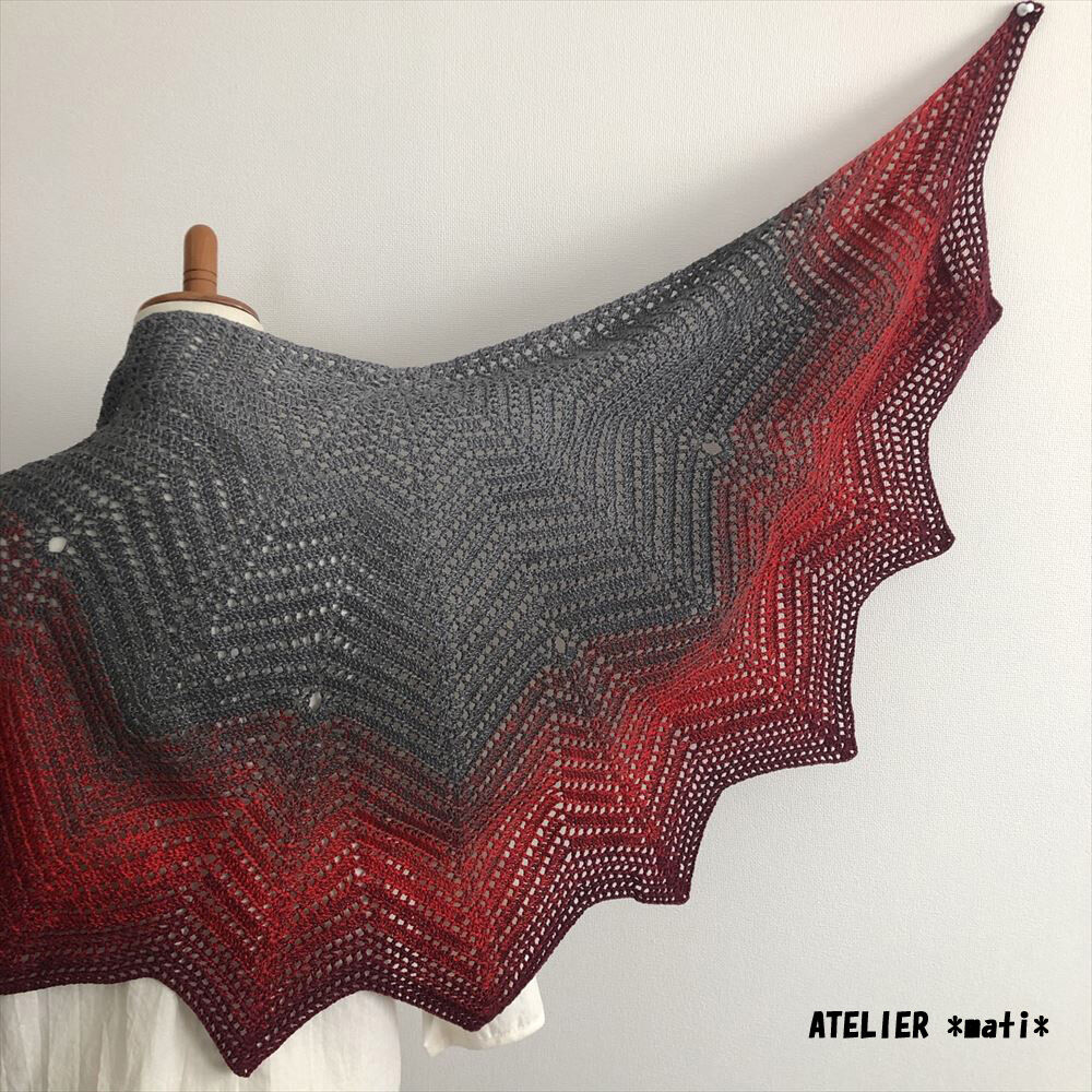 ダウンロード版編み図】シェブロン模様のギザギザストール（DL版