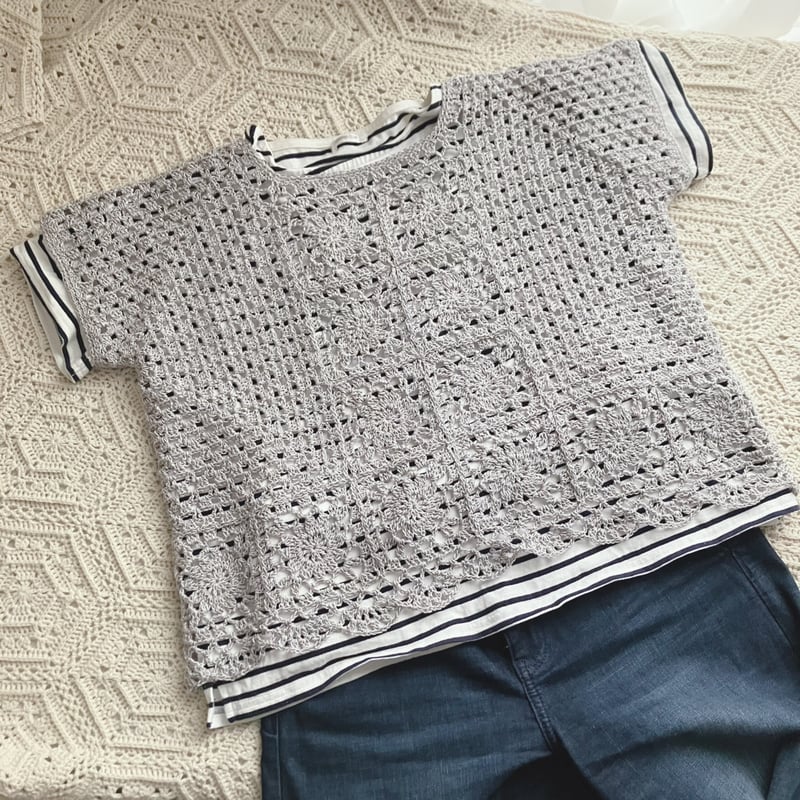 ダウンロード版編み図】モチーフ繋ぎのヘキサゴンTシャツ ダウンロード版編み図】モチーフ繋ぎのヘキサゴンTシャツ