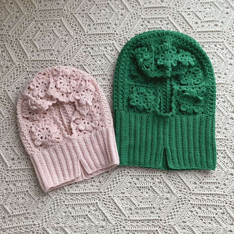 ダウンロード版編み図】お花モチーフのバラクラバ | かぎ針編み雑貨の