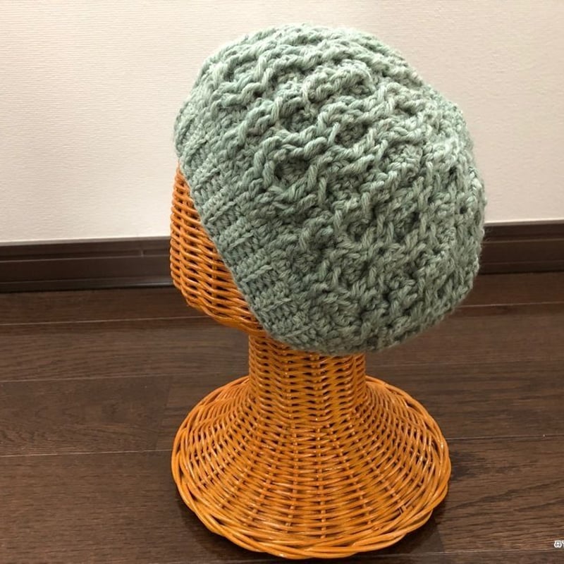 ダウンロード版編み図】かぎ針アラン模様風まんまるニット帽（3