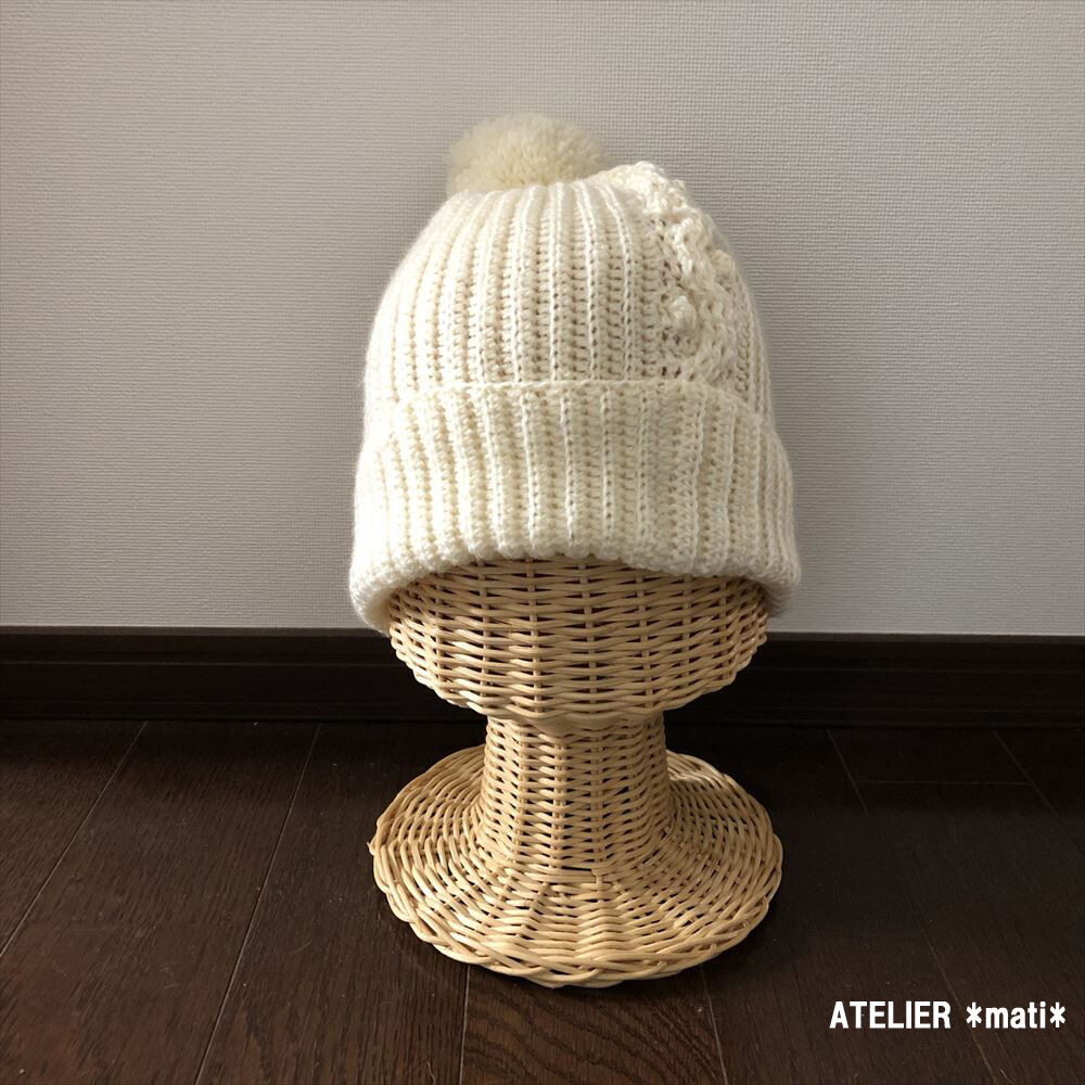 ダウンロード版編み図】アラン模様＆ゴム編み風ニット帽
