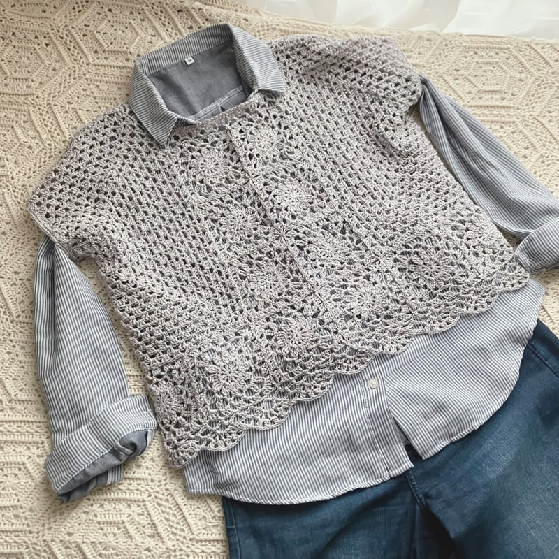 ダウンロード版編み図】モチーフ繋ぎのヘキサゴンTシャツ | かぎ針編み