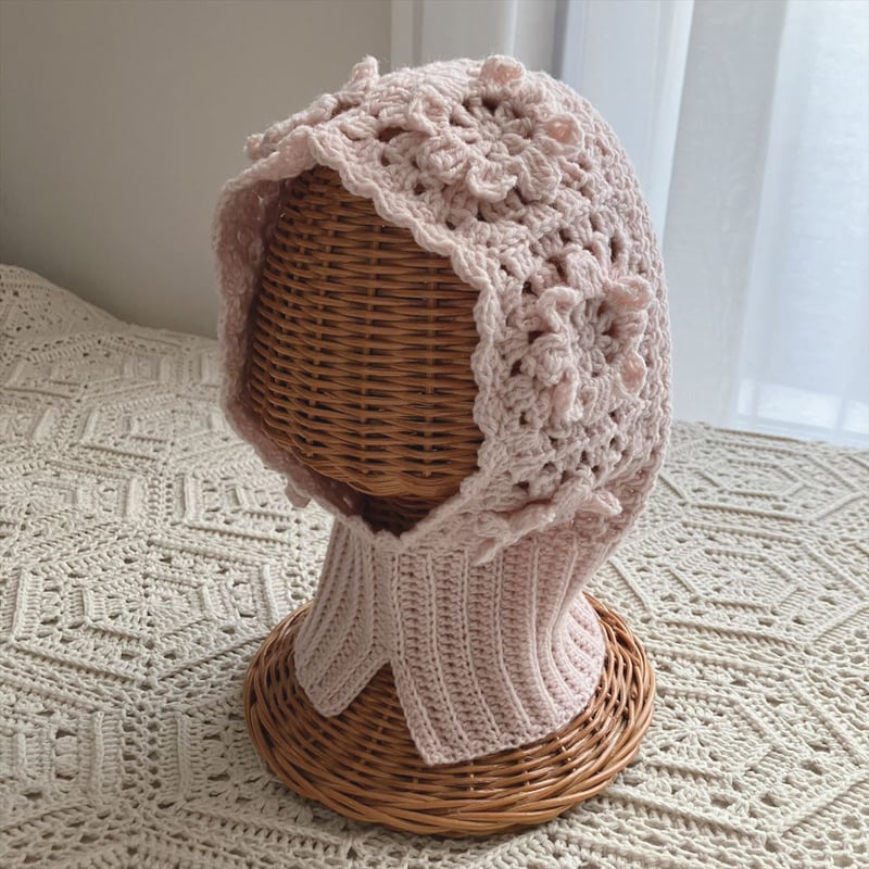 ダウンロード版編み図】お花モチーフのバラクラバ | かぎ針編み雑貨の