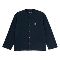 "SOL" Waffle Crewneck Cardigan (Navy)