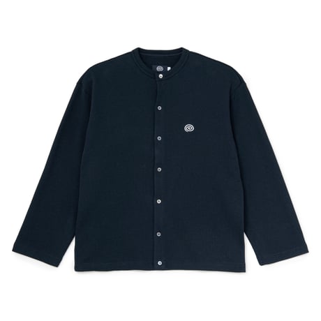 "SOL" Waffle Crewneck Cardigan (Navy)
