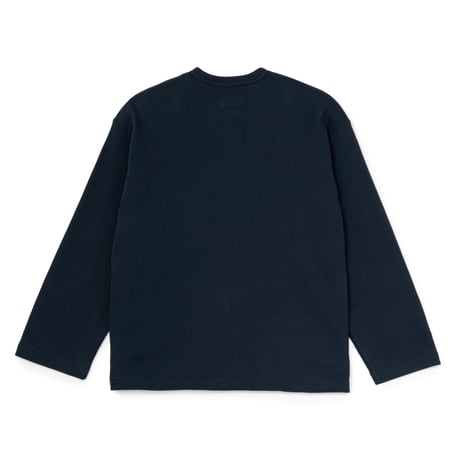 "SOL" Waffle Crewneck Cardigan (Navy)