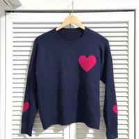 ピンクハートが可愛いニット ネイビー