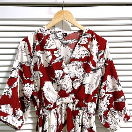 カシュクール風柄ワンピース レッド