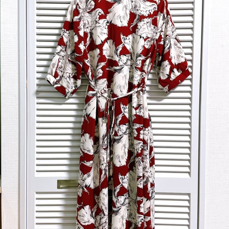 カシュクール風柄ワンピース レッド