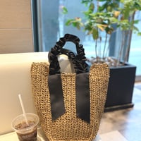 グログランリボンの持ち手フリルソフトかごバッグ