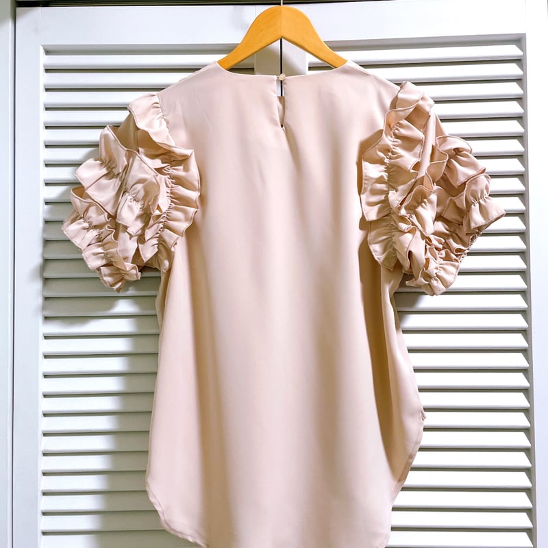 再入荷☆ゴージャスフリル袖の半袖トップス ピンクページュ | kyasalon