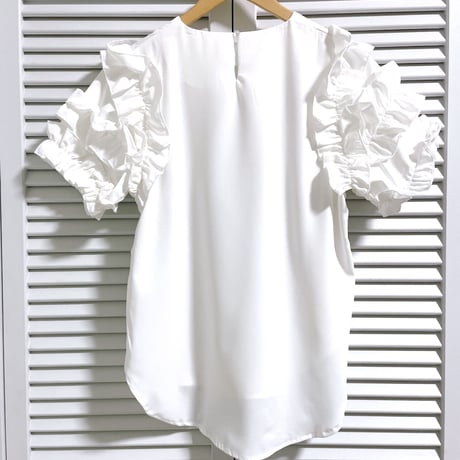 再入荷★ゴージャスフリル袖の半袖トップス ホワイト