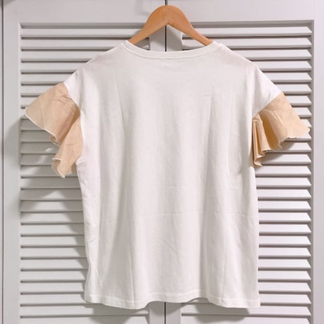 切り替えラッフルスリーブのTシャツ ホワイト