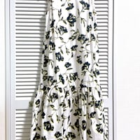 コットンの花柄ノースリーブロングワンピース ホワイト