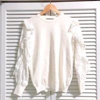 袖フリル＆レースのトップス ホワイト