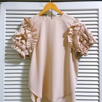 再入荷★ゴージャスフリル袖の半袖トップス ピンクページュ