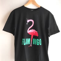 フラミンゴプリントTシャツ ブラック