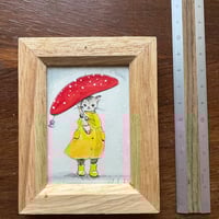 水彩ミニ原画「傘をさす猫」