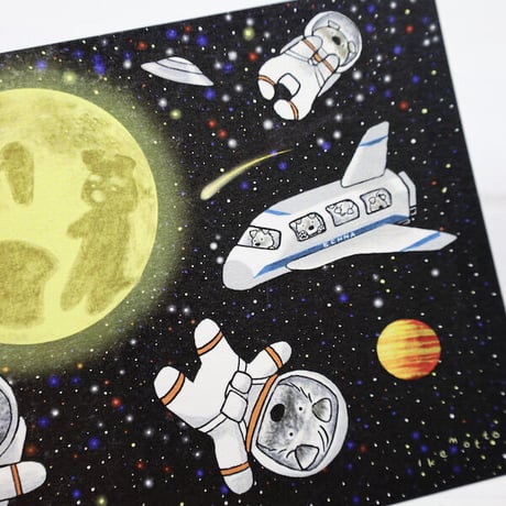 kyotobunguya x ikemotto　オリジナルポストカード　ミニシュナ兄弟の大冒険・宇宙旅行（お月見）
