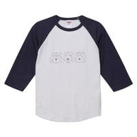 シュナＴ（7分袖）●3シュナ（ラグラン３／4スリーブＴシャツ）（ホワイトxネイビー） 見シュナ言わシュナ聞かシュナ　オリジナルデザイン