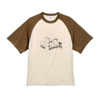シュナＴ●ザ・シュナウザーズ（ラグランＴシャツ）（ベージュxダークキャメル） シュナの3ピースバンド　オリジナルデザイン