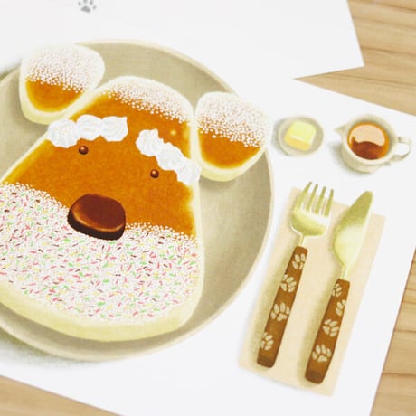 kyotobunguya x ikemotto　オリジナルポストカード　髭犬珈琲店・シュナのパンケーキ