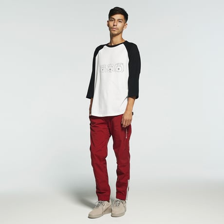 シュナＴ（7分袖）●3シュナ（ラグラン３／4スリーブＴシャツ）（ホワイトxネイビー） 見シュナ言わシュナ聞かシュナ　オリジナルデザイン