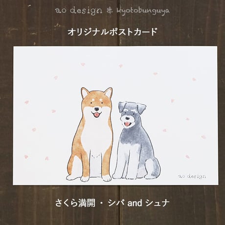 ao design x kyotobunguya〈オリジナルデザイン〉 オリジナル　ポストカード さくら満開・シバ and シュナ