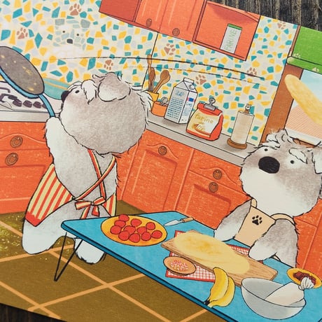 kyotobunguya x ikemotto　オリジナルポストカード　シュナ夫婦フランスへ移住する編12ヶ月シリーズ　クレープの日(2月）
