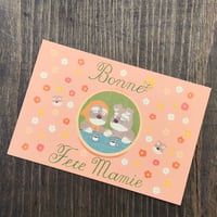 kyotobunguya x ikemotto　オリジナルポストカード　シュナ夫婦フランスへ移住する編12ヶ月シリーズ　おばあちゃんの日(3月）