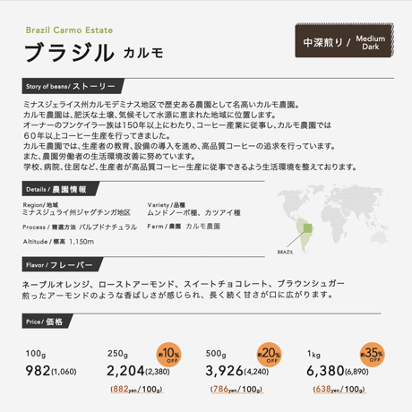 100g ブラジル カルモエステート 中深煎り