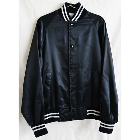 【 70's vintage / Lacy / US made】"Capitol Records" official satin jacket -S / navy- (p-242-31-1)