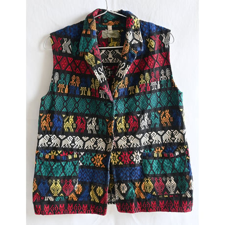 【70's vintage / Guatemala made】native whole pattern embroidery vest -lady's M- (jt-233-12-2)