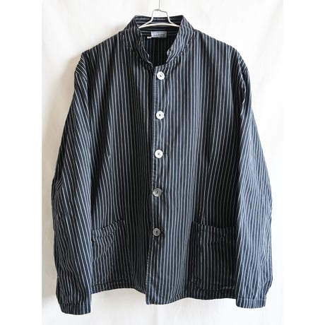 【used/ Germany】"HIT / J.BOHNENSTENGEL" stripe coverall/work jacket -XXL /balck × white- (jt-233-9-7)