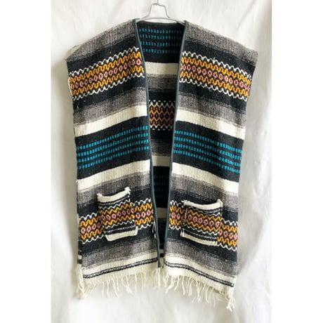 【70's vintage / mexico handmade】"native border" rag vest -lady's / natural × multi-(jt-2211-17a)