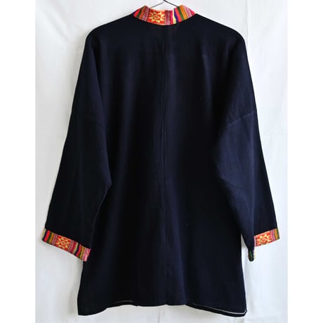 【70's  vintage / made in Thailand】"Hmong/モン族" tribal embroidery jacket -M / black- (jt-264-6-33)